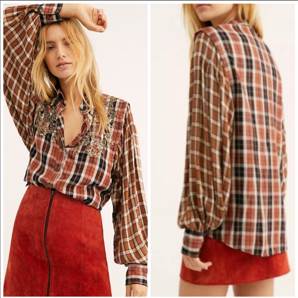 NEW Free People Snow Top Mountain Plaid Sequin 369